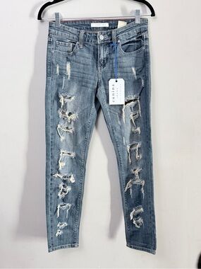 Eunina Mia Mid Rise Relaxed Skinny Distressed Denim Jeans 1